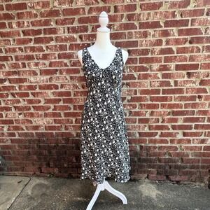 Vintage Express Worldwide 90s/y2k Midi Babydoll Floral‎ Dress Women Black White